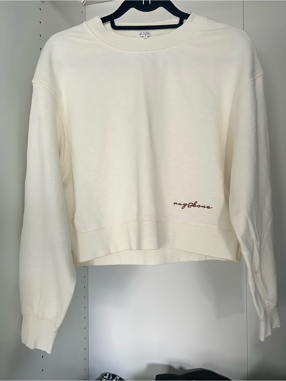 Rag & Bone Cropped Crewneck Sweatshirt Ivory 100% Cotton XS